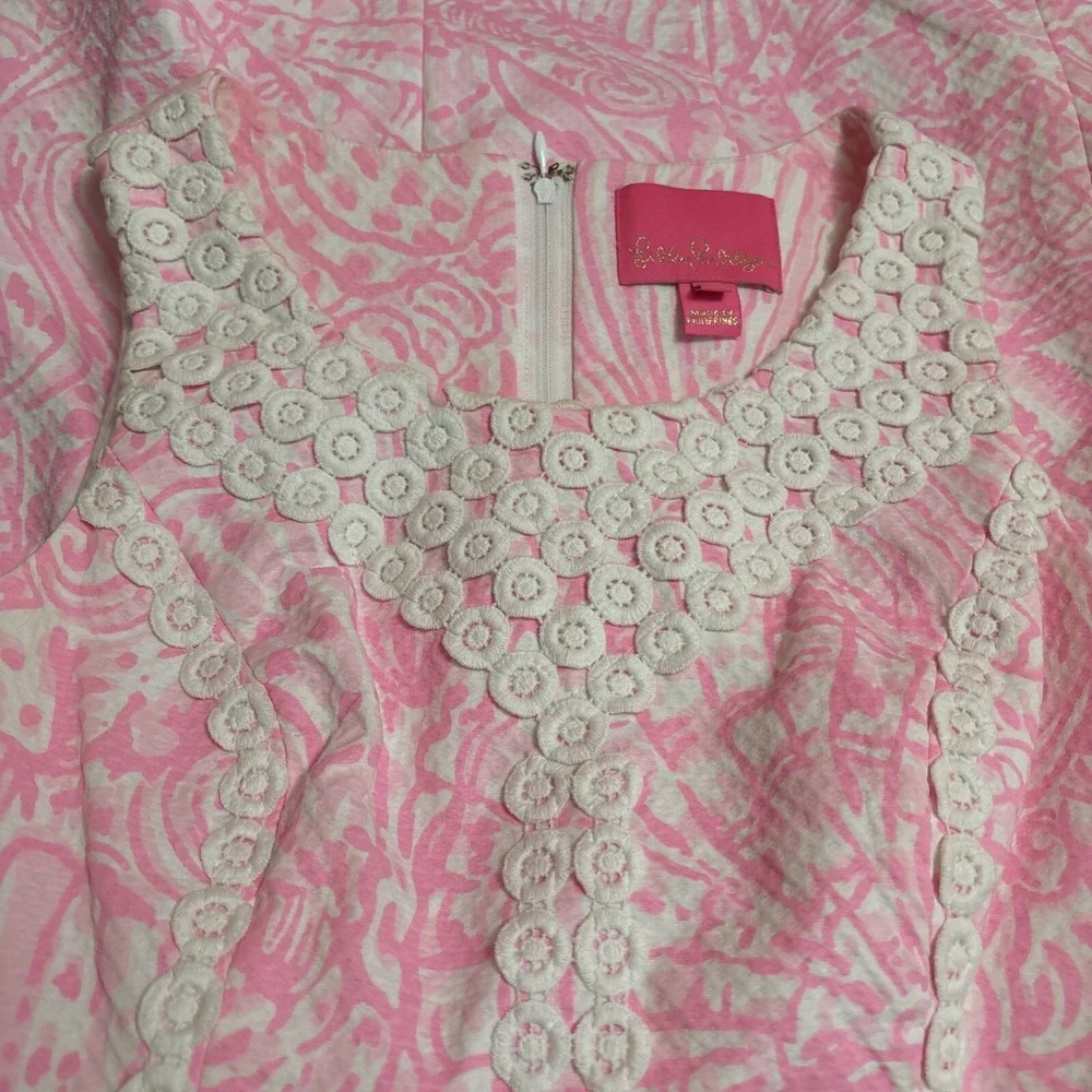 Lilly Pulitzer MacFarlane Flamingo Pink Shift Dress Seashell Sz 00 EUC - Picture 5 of 11